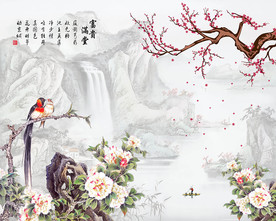 满堂富贵水墨中式背景墙