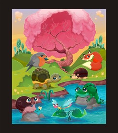 卡通动物风景插画