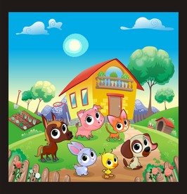 卡通动物风景插画