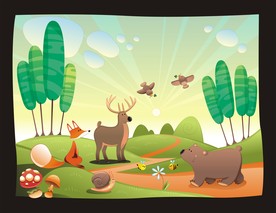 卡通动物风景插画