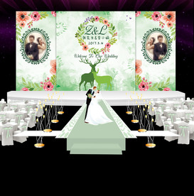 清新水彩森系花卉婚礼舞台背景