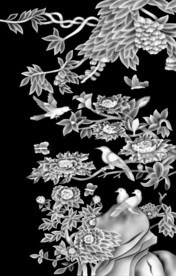 牡丹花开富贵精雕浮雕灰度