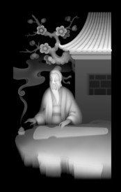 古代人物弹琴浮雕精雕灰度