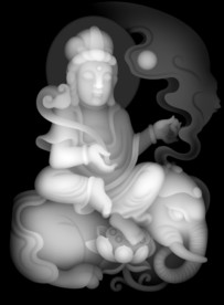普贤菩萨坐大象浮雕精雕灰度