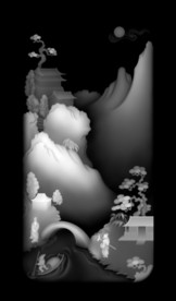 山水人物浮雕精雕灰度