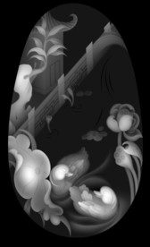 荷花鸳鸯山水浮雕精雕灰度