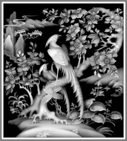 玉兰梅花花鸟屏风背景墙精雕灰度