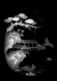 山水人物风景精雕浮雕灰度