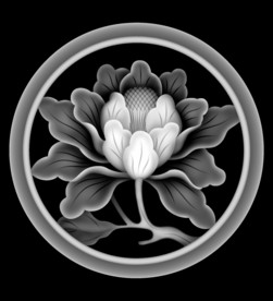 牡丹圆盘靠背浮雕精雕灰度