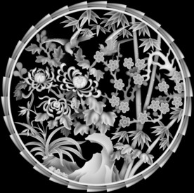 梅兰竹菊花鸟精雕浮雕灰度