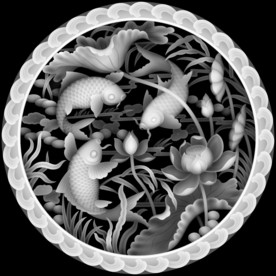 荷花鲤鱼圆盘镂空挂屏精雕浮雕