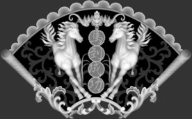 马到成功扇形挂屏精雕浮雕