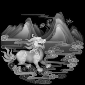 麒麟山水圆盘挂屏镂空精雕浮雕