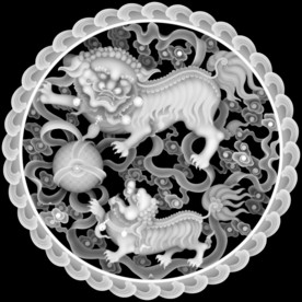 狮子戏球祥云镂空屏风精雕浮雕