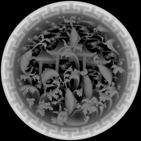 鲤鱼跃龙门圆形挂屏精雕浮雕灰度