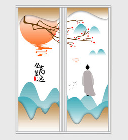 中国风简约创意山水移门