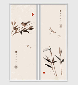 写意工笔花鸟国画移门