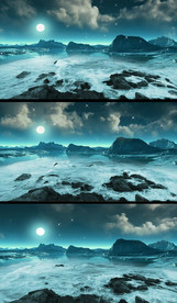 唯美月夜海浪拍打岩石视频素材