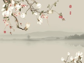 兰花淡雅水墨远山电视背景墙