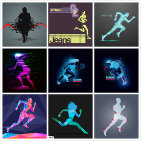 运动健身健康向前彩色人物剪影