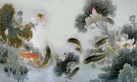 荷花鲤鱼电视背景墙