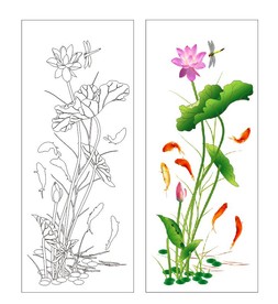 荷花九鱼高清印刷路径矢量图