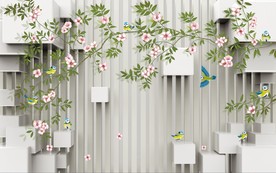 花鸟3D立体电视背景墙