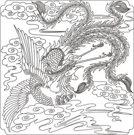 凤凰雕刻矢量图案
