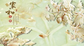 家和富贵玉雕牡丹荷花电视背景墙