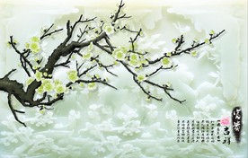 富贵吉祥玉雕梅花立体电视背景墙