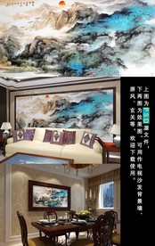 新中式抽象水墨山水背景墙装饰画