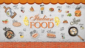 手绘卡通美食背景墙