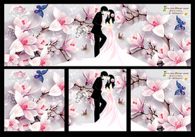 唯爱幸福情侣浮雕玉兰花蝴蝶装饰