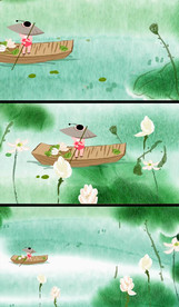 古典卡通小孩撑船视频素材