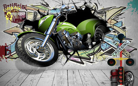 摩托3D立体涂鸦背景墙