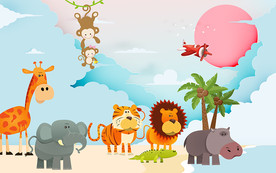 森林动物卡通背景墙