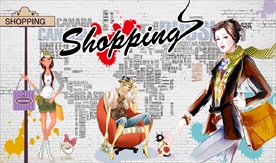 手绘时尚购物女性背景墙