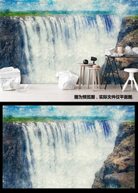 现代客厅大气风景瀑布流水生财