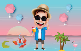 夏季海滩卡通背景墙