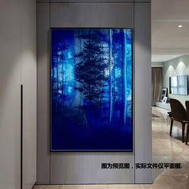 蓝色梦幻森林树林无框画装饰画