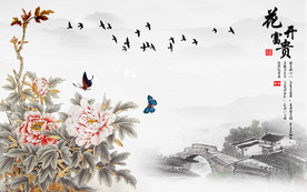 花开富贵牡丹花背景墙