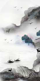 写意山水麋鹿森林玄关