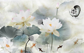意境荷花中式背景墙