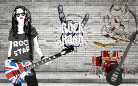 摇滚吉他立体砖墙背景墙