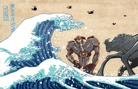 环太平洋手绘壁画日式大型墙画