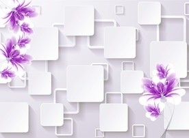 现代风格3D墙 紫色花 源分层