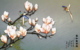 家和万事兴工笔花鸟背景墙