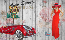 汽车美女英伦复古背景墙