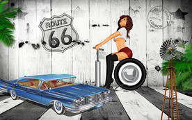 赛车女郎复古时尚背景墙