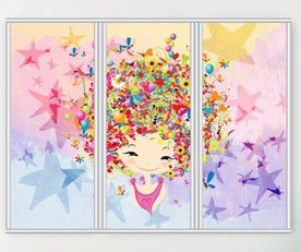 卡通女孩三联门